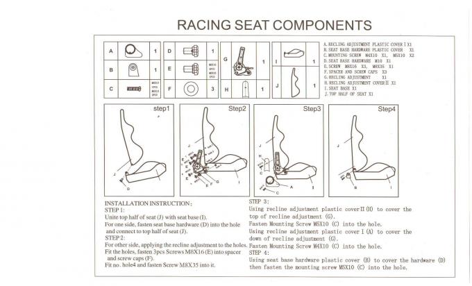 Facile installez le cuir noir emballant les sièges, sièges de voiture de course avec des ceintures de sécurité